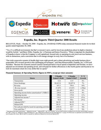 Thumbnail Expedia Group Quarterly Report 2008-q3