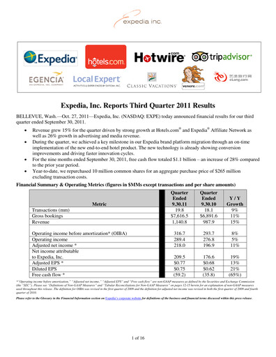 Thumbnail Expedia Group Quarterly Report 2011-q3