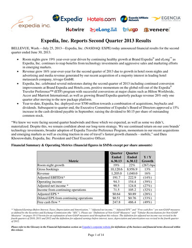 Thumbnail Expedia Group Quarterly Report 2013-q2