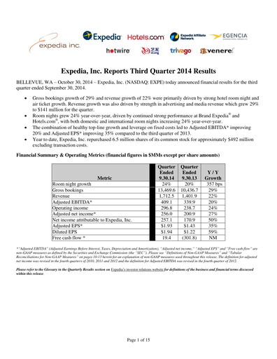 Thumbnail Expedia Group Quarterly Report 2014-q3