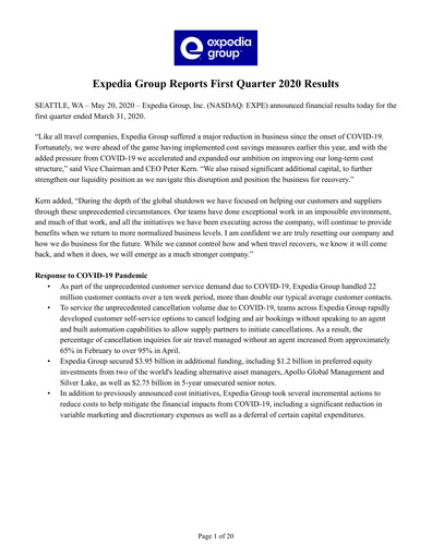 Thumbnail Expedia Group Quarterly Report 2020-q1