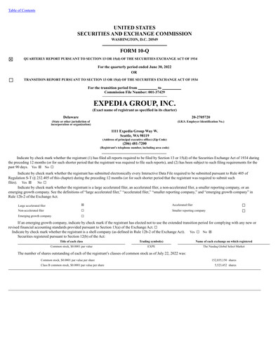 Thumbnail Expedia Group Quarterly Report 2022-q2