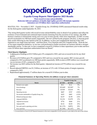 Thumbnail Expedia Group Quarterly Report 2023-q3