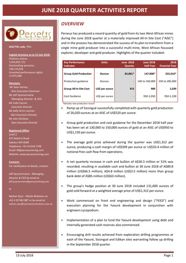 Thumbnail Perseus Mining Quarterly Report 2018-q2