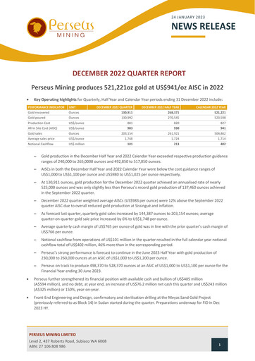 Thumbnail Perseus Mining Quarterly Report 2022-q4