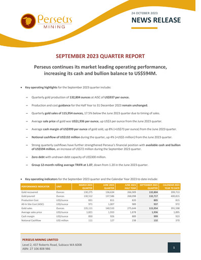 Thumbnail Perseus Mining Quarterly Report 2023-q3