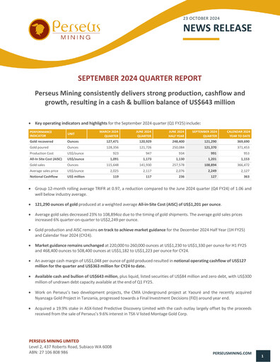 Thumbnail Perseus Mining Quarterly Report 2024-q3