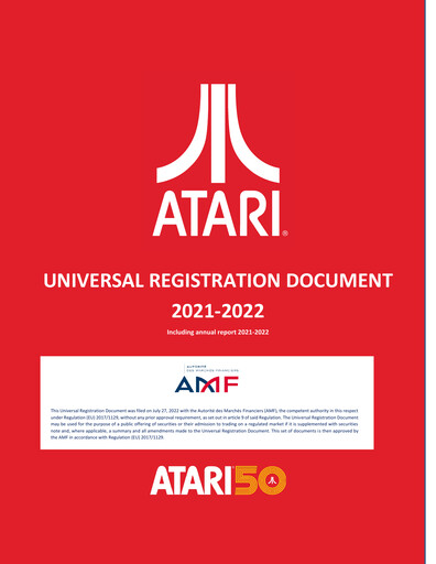 Miniature ATARI Document d'enregistrement universel 2021-2022