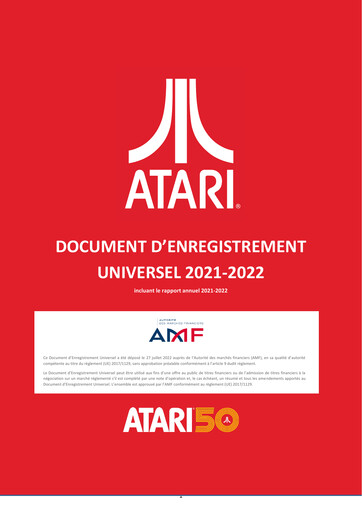 Miniature ATARI Document d'enregistrement universel 2022