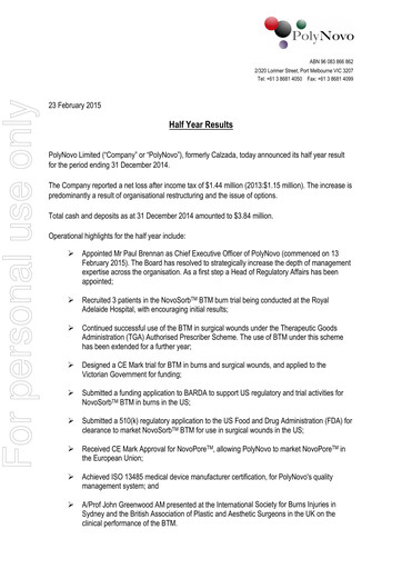 Thumbnail PolyNovo Financial Report 2015-h1