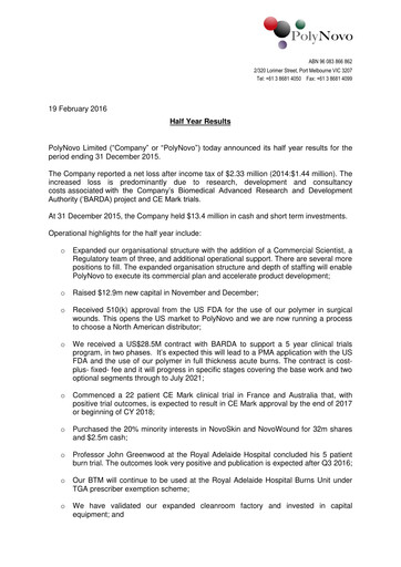 Thumbnail PolyNovo Financial Report 2016-h1