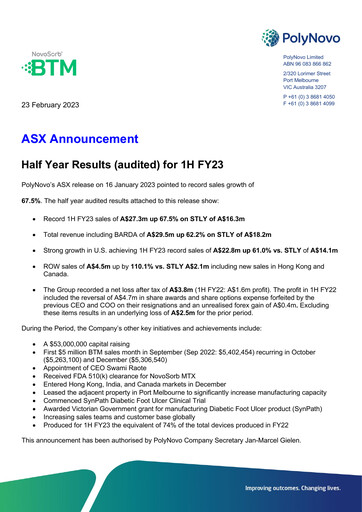 Thumbnail PolyNovo Financial Report 2023-h1