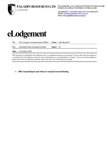 Thumbnail Paladin Energy Annual Report fy2003