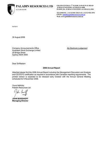 Thumbnail Paladin Energy Annual Report fy2006