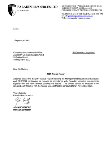 Thumbnail Paladin Energy Annual Report fy2007