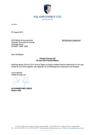 Thumbnail Paladin Energy Annual Report fy2015