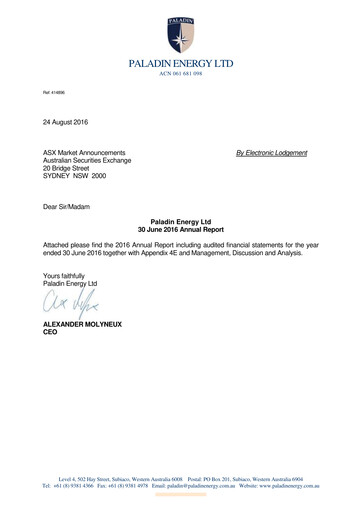 Thumbnail Paladin Energy Annual Report fy2016