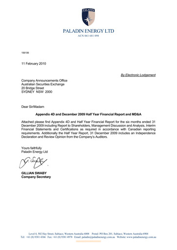 Thumbnail Paladin Energy Financial Report 2010-h1