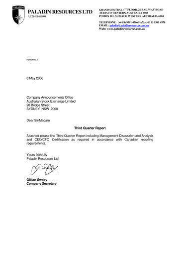 Thumbnail Paladin Energy Quarterly Report 2006-q3