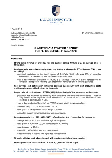 Thumbnail Paladin Energy Quarterly Report 2013-q3