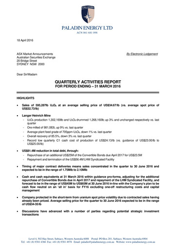 Thumbnail Paladin Energy Quarterly Report 2016-q3