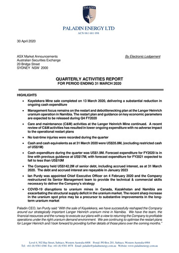 Thumbnail Paladin Energy Quarterly Report 2020-q3