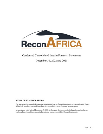 Thumbnail ReconAfrica Financial Statement 2022