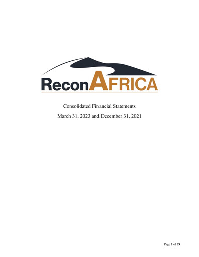 Vorschaubild ReconAfrica Finanzmitteilung 2023