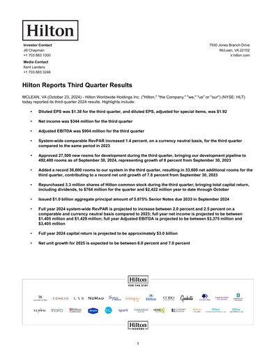 Miniature Hilton Worldwide Rapport trimestriel 2024-q3