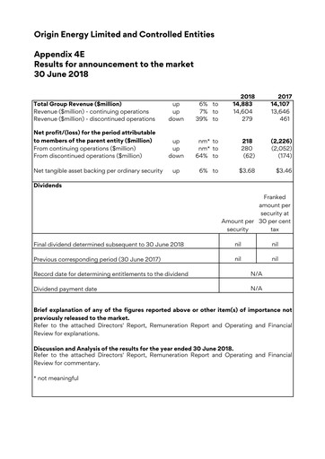 Thumbnail Origin Energy Financial Statement 2018