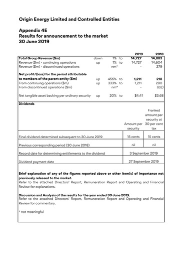 Thumbnail Origin Energy Financial Statement 2019