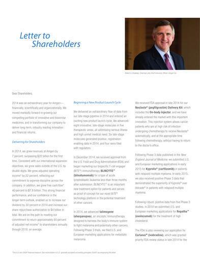 Thumbnail Amgen Annual Report 2014