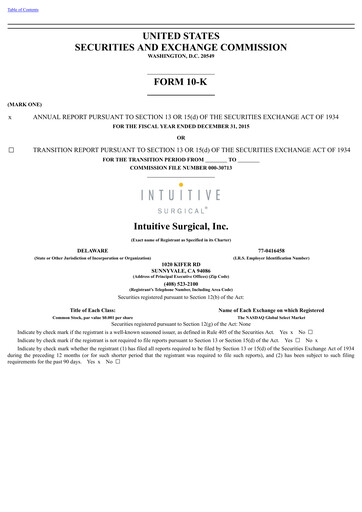 Thumbnail Intuitive Surgical Annual Report 2015