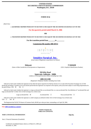 Thumbnail Intuitive Surgical Quarterly Report 2006-q1