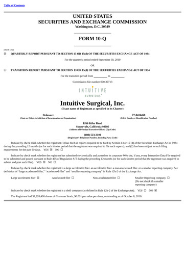 Thumbnail Intuitive Surgical Quarterly Report 2010-q3
