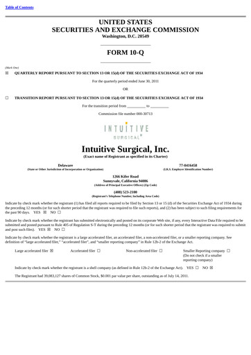 Thumbnail Intuitive Surgical Quarterly Report 2011-q2
