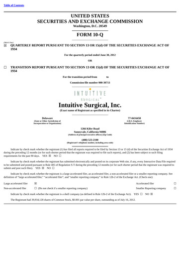 Thumbnail Intuitive Surgical Quarterly Report 2012-q2