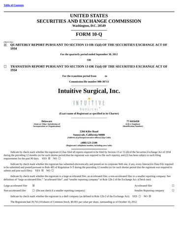 Thumbnail Intuitive Surgical Quarterly Report 2012-q3