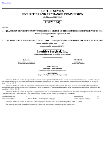 Thumbnail Intuitive Surgical Quarterly Report 2013-q3