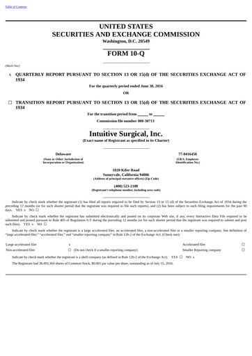 Thumbnail Intuitive Surgical Quarterly Report 2016-q2