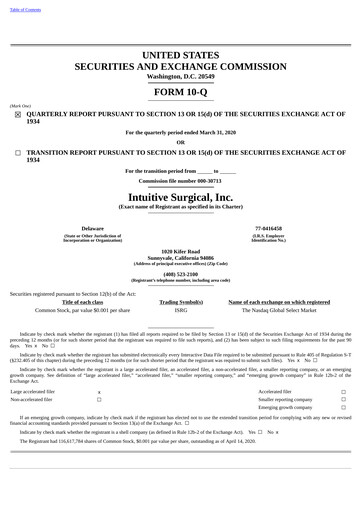 Thumbnail Intuitive Surgical Quarterly Report 2020-q1