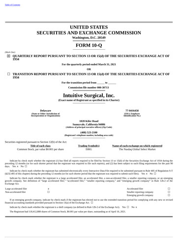 Thumbnail Intuitive Surgical Quarterly Report 2021-q1