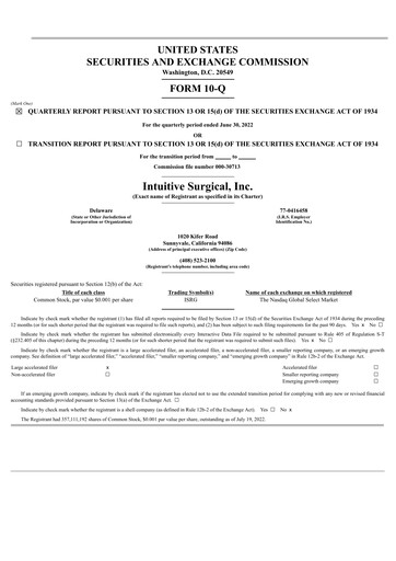 Thumbnail Intuitive Surgical Quarterly Report 2022-q2