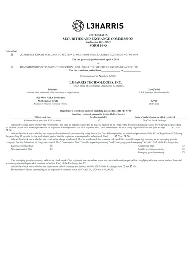 Thumbnail L3Harris Technologies Quarterly Report 2026-q1