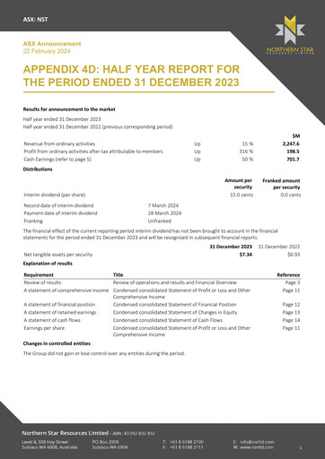 Thumbnail Northern Star Half-year Report 2023-h2
