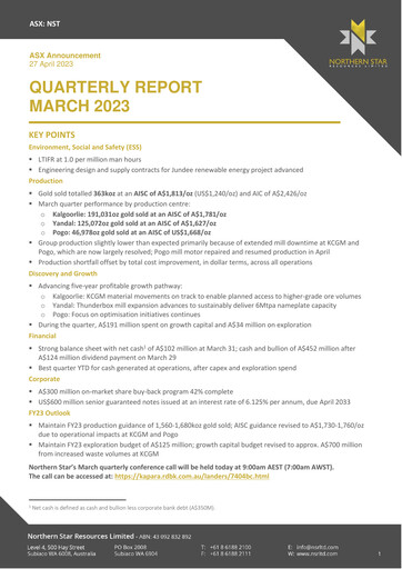 Thumbnail Northern Star Quarterly Report 2023-q3