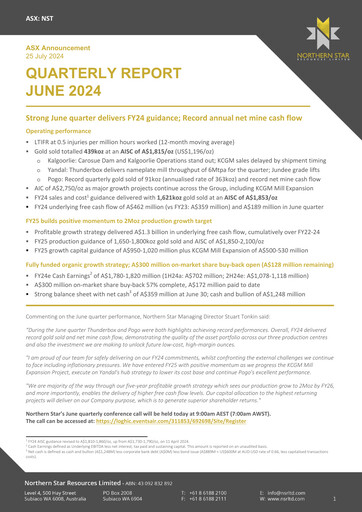 Thumbnail Northern Star Quarterly Report 2024-q2
