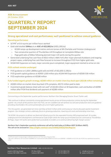 Thumbnail Northern Star Quarterly Report 2024-q3