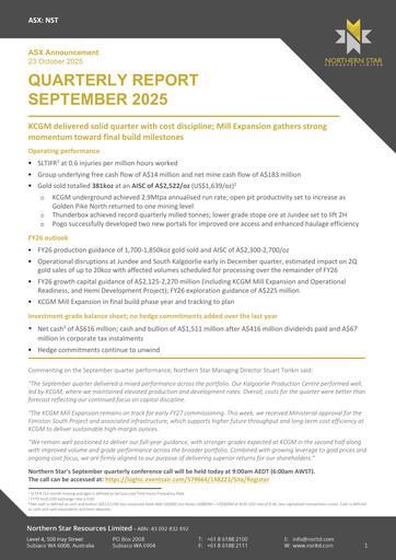 Thumbnail Northern Star Quarterly Report 2025-q3