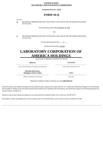 Thumbnail LabCorp Quarterly Report 2004-q3